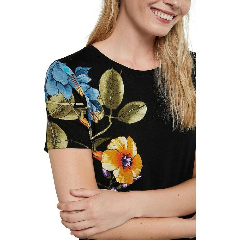 Desigual Floral Shift Dress XL Black Short Sleeve Jersey Boho Artistic Eclectic - Picture 7 of 14